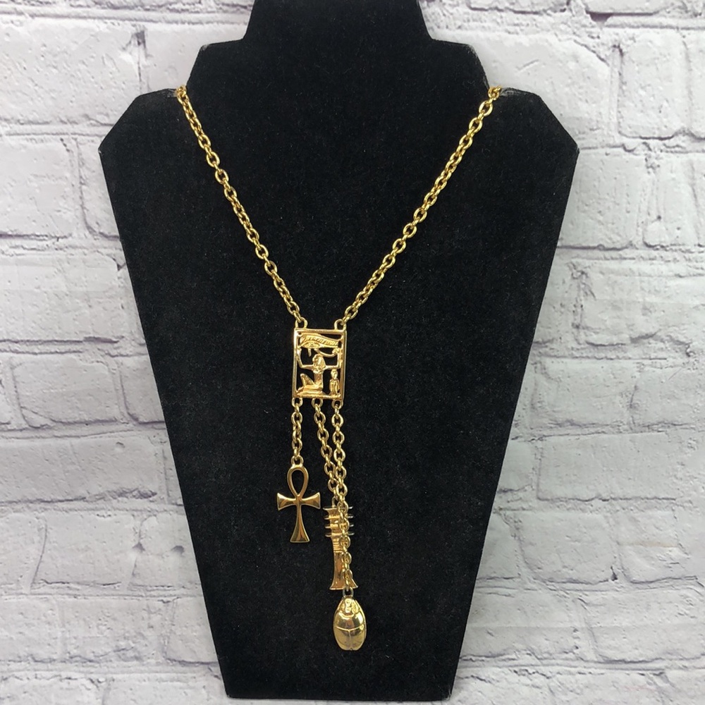 Kenneth Jay Lane Gold Egyptian Anch Scarab Pharogh Statement Vintage necklace